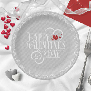 Cupid Typography Valentine's Day White ID736 Paper Plate