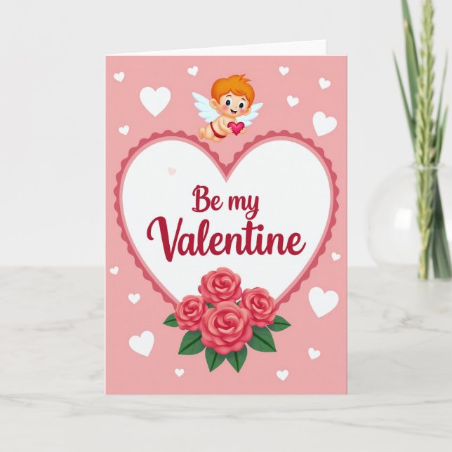 Cupid Valentine Love Roses Card (Front)