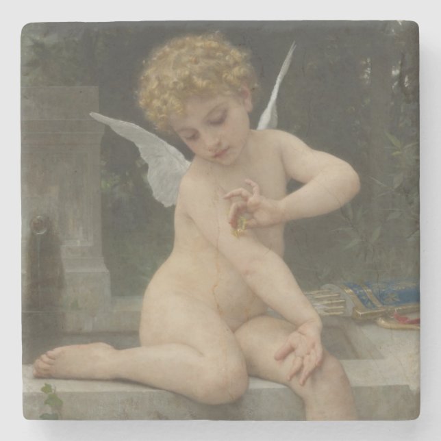 Cupid With a Butterfly (by Bouguereau) Stone Coaster (Front)