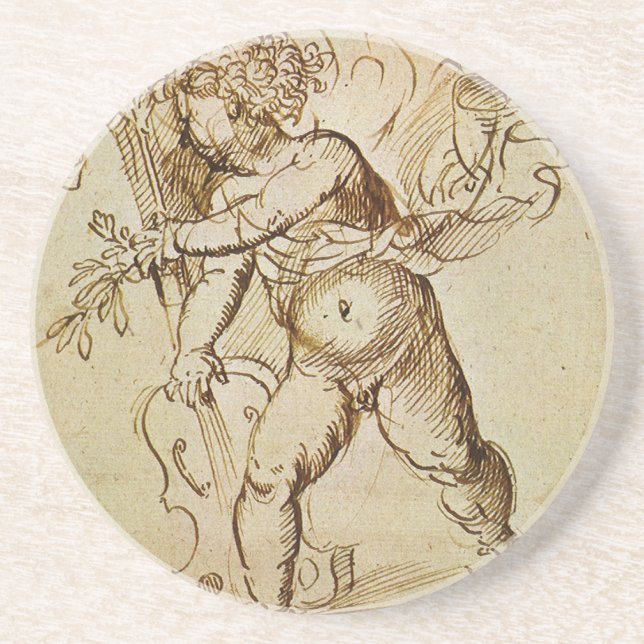 Cupid with a Violin by Domenico Campagnola Coaster (Front)