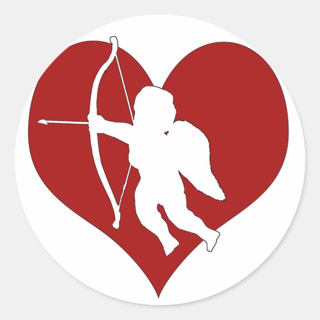 Cupid Within a Heart (Add Your Text) Classic Round Sticker (Front)