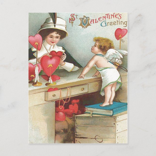 Cupid Woman Heart Shopping Arrow Postcard (Front)