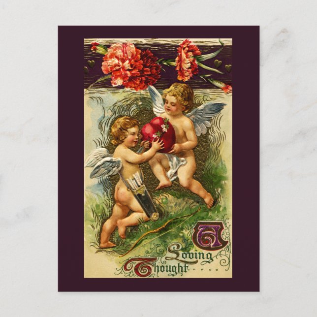 Cupids and Carnations Vintage Valentine Holiday Postcard (Front)