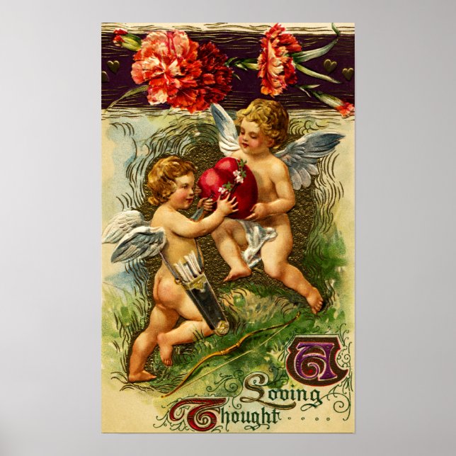 Cupids and Carnations Vintage Valentine Poster (Front)