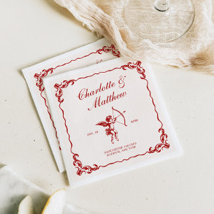 Cupid's Arrow Red Vintage Wedding Napkin