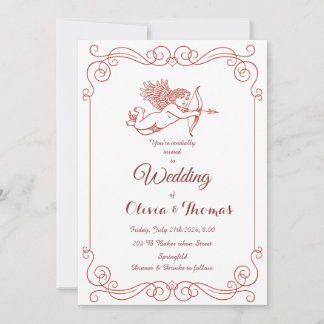 Cupid's Arrow Vintage Wedding Invitation Red