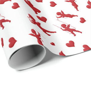 Cupids Cherub Hearts Valentines Day Wrapping Paper