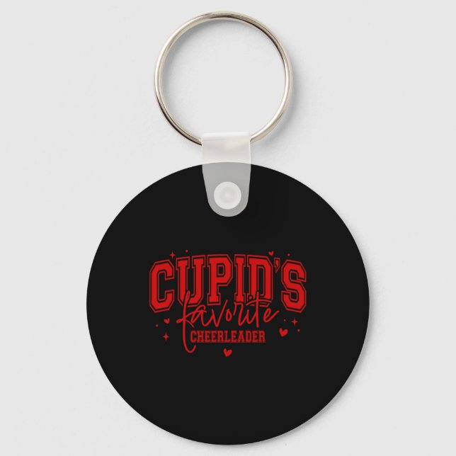 Cupid's Favorite Cheerleader Pink Valentines Cheer Key Ring (Front)