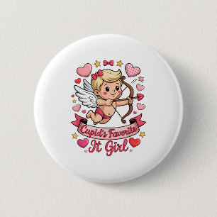 Cupids Favorite Girl Valentine Pink Heart Aestheti 6 Cm Round Badge