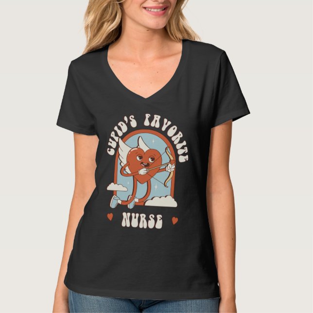 Cupid's Favorite Nurse Teacher Cute Groovy T-Shirt (Front)