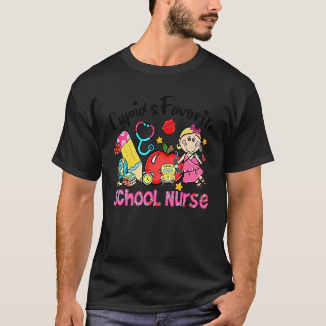 Cupid's Favorite School Nurse Apple Cute Cupid Val T-Shirt (Front)