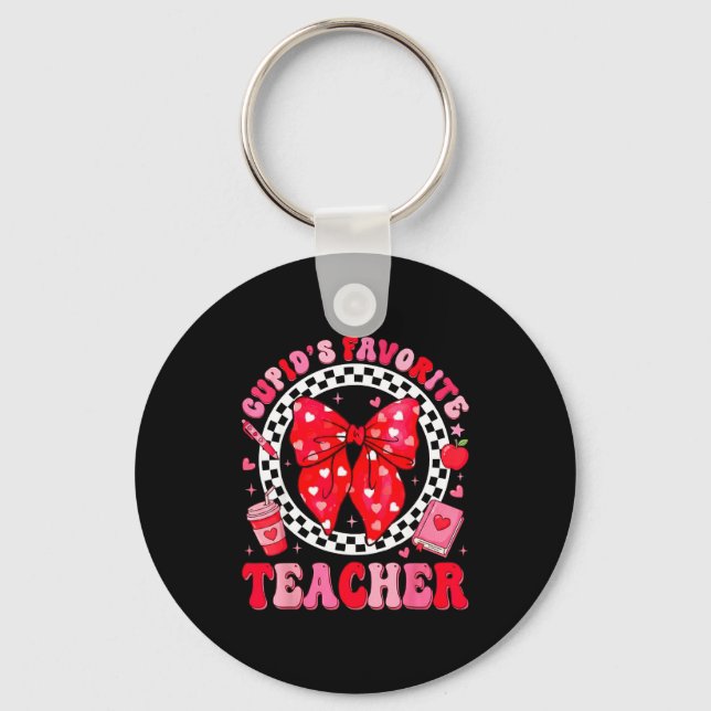 Cupids Favorite Teacher Student Coquette Bow Valen Key Ring (Front)