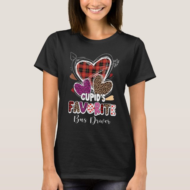 Cupid's Favourite School Bus Driver Red Plaid Vale T-Shirt (Front)