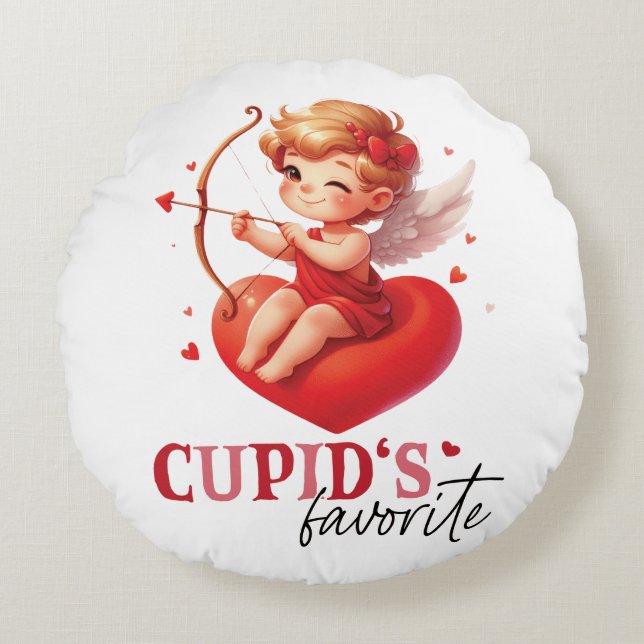 Cupid's Favourite Valentine Day Round Cushion (Front)