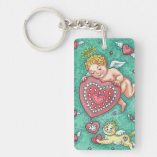 CUPID'S HEART AND KITTEN ANGEL KEYCHAIN Customise