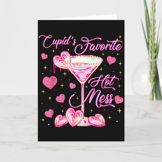 Cupids Hot Mess Coquette Valentines Martini Valent Card (Front)