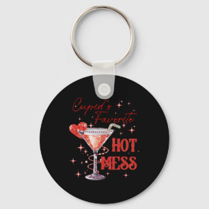 Cupid's Hot Mess Valentine Martini Love Art Tail Key Ring