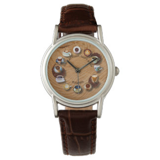 Cups Of Black Coffee With Beans As A Clock Watch