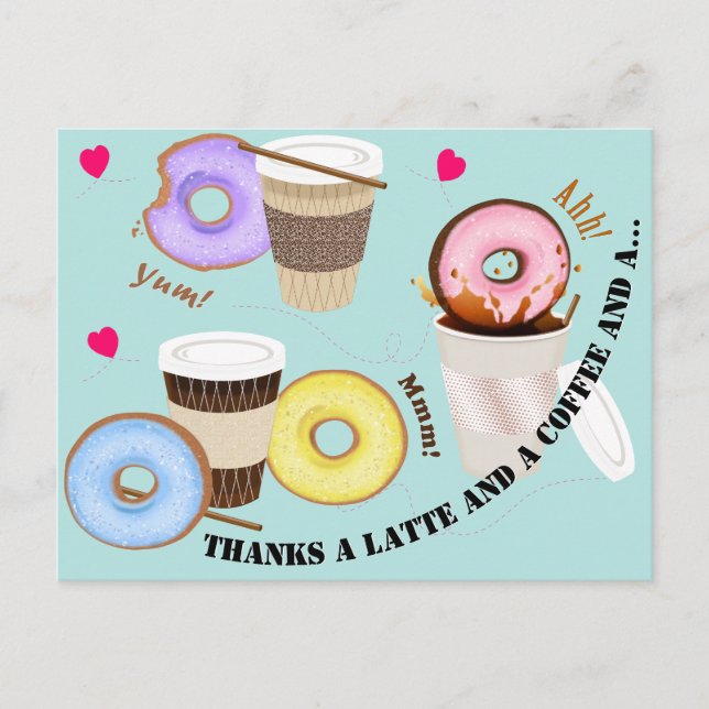 Cups of Coffee with Doughnuts | Thank You Postcard (Front)