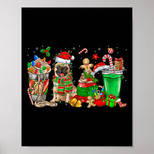 Cups Of Iced Coffee & Pug Dog Christmas Tree L Poster