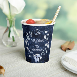 Cups Paper w/lid Starry Nights Blue