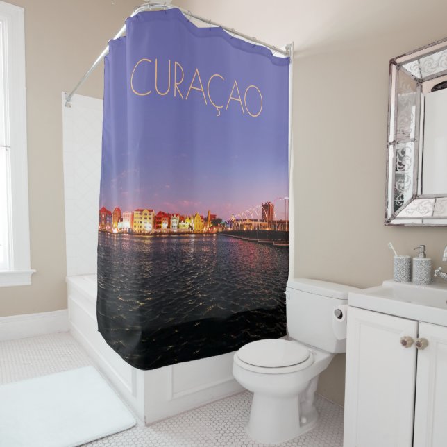 Curaçao at Night w/out text (customisable) Shower Curtain (In Situ)