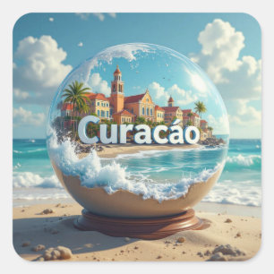 Curacao beach coast globe square sticker
