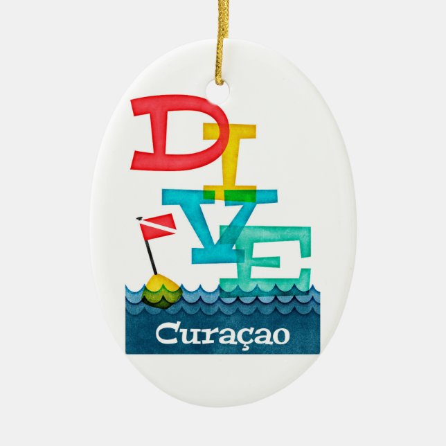 Curaçao Dive - Colourful Scuba Ceramic Tree Decoration (Front)