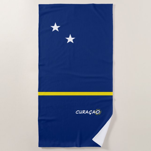 Curaçao Flag with customisable text Beach Towel (Front)