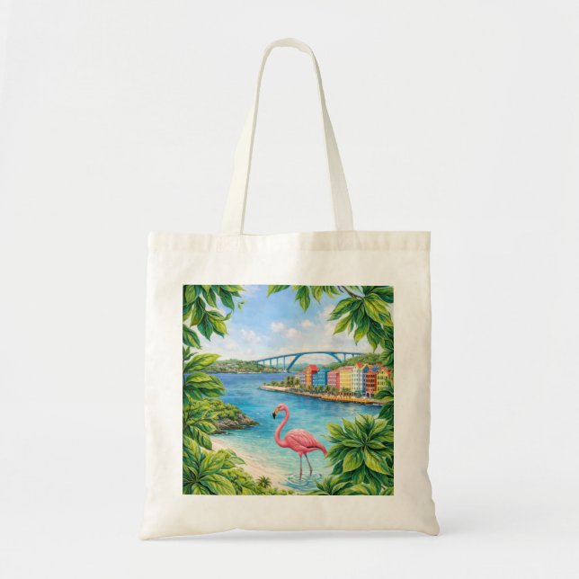 Curaçao Flamingo Tropical Beach Tote Bag (Front)