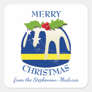 CURAÇAO Korsou Festive Plum Pudding Christmas Square Sticker