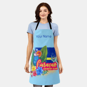 Curacao retro caribbean island with turtle vintage apron