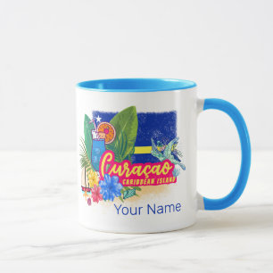 Curacao retro caribbean island with turtle vintage mug