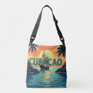 Curacao sailing ship sunset crossbody bag