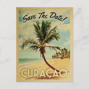 Curacao Save The Date Vintage Beach Palm Tree Announcement Postcard