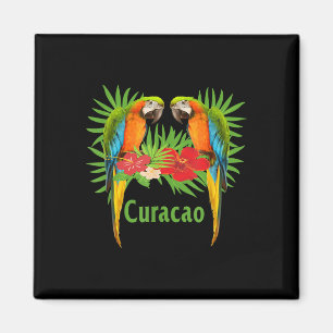 Curacao Vacation Parrots Tropical Flowers Green Pa Magnet