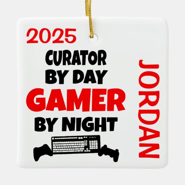 Curator Loves Playing Video Games Ceramic Ornament (Front)