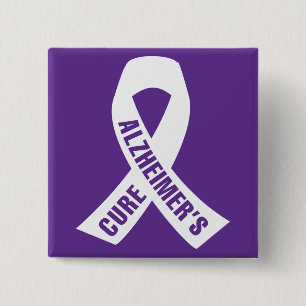 Cure Alzheimers Ribbon on Purple 15 Cm Square Badge