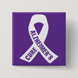 Cure Alzheimers Ribbon on Purple 15 Cm Square Badge