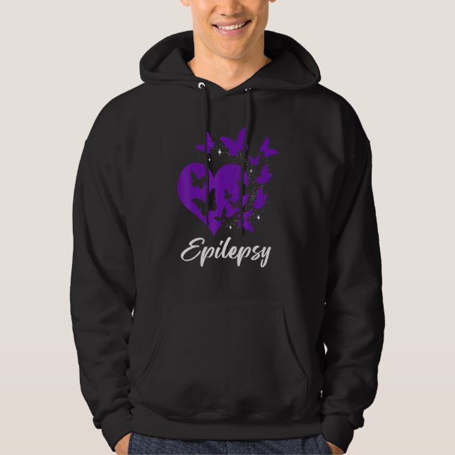 Cure Epilepsy Awareness Day Warrior Butterfly Purp Hoodie (Front)