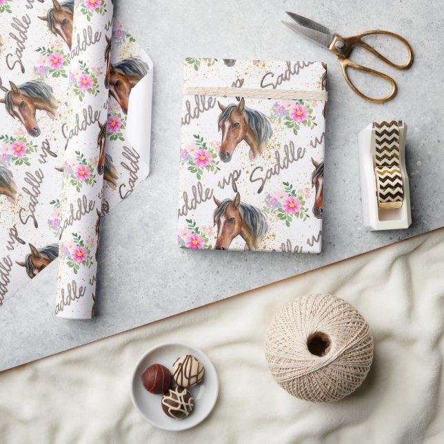 Cure Horse Elegant White Birthday Girl Cowgirl Wrapping Paper (Crafts)
