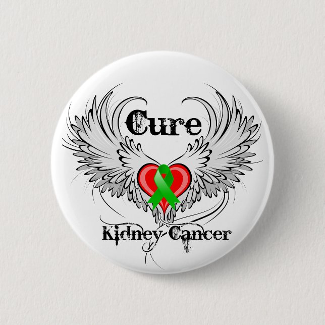 Cure Kidney Cancer Heart Tattoo Wings 6 Cm Round Badge (Front)