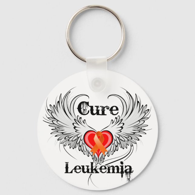 Cure Leukaemia Heart Tattoo Wings Key Ring (Front)