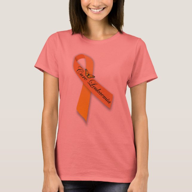 Cure Leukaemia Orange Ribbon Butterfly Shirt (Front)