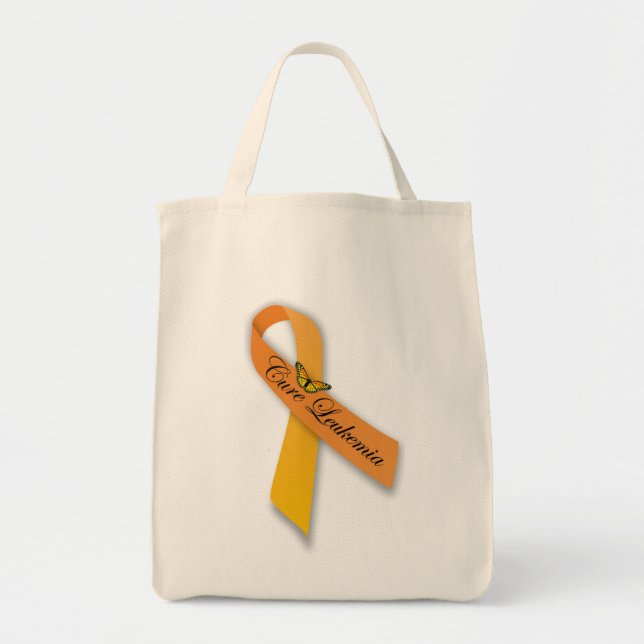 Cure Leukaemia Orange Ribbon Organic Grocery Tote Bag (Front)