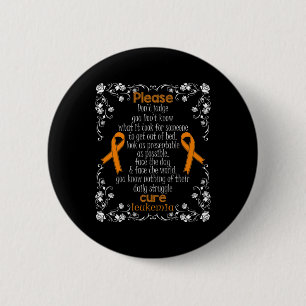 CURE LEUKEMIA SUPPORT LEUKEMIA AWARENESS T SHIRT 6 CM ROUND BADGE
