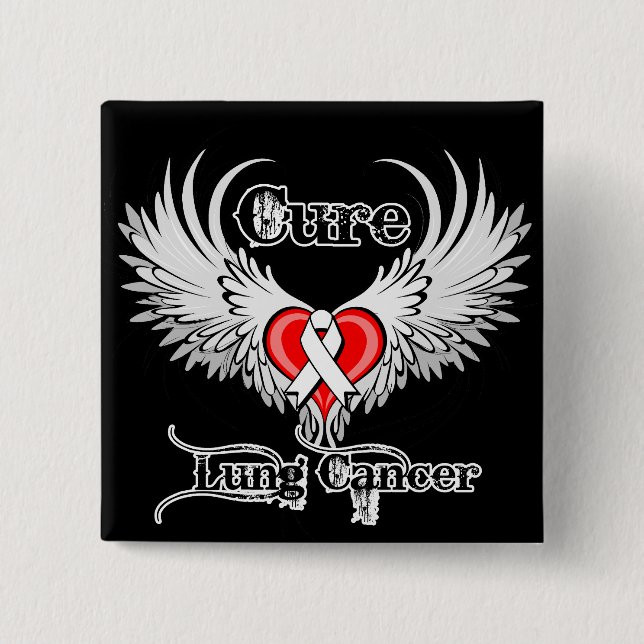 Cure Lung Cancer Heart Tattoo Wings 15 Cm Square Badge (Front)