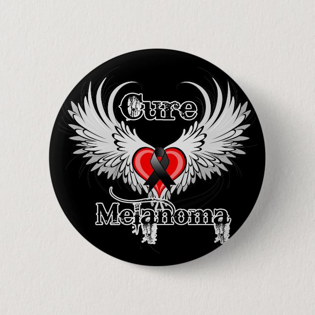 Cure Melanoma Heart Tattoo Wings 6 Cm Round Badge (Front)