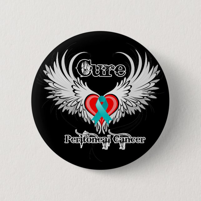 Cure Peritoneal Cancer Heart Tattoo Wings 6 Cm Round Badge (Front)