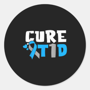 Cure T1d Diabetes Awareness Type 1 Blue Ribbon Classic Round Sticker